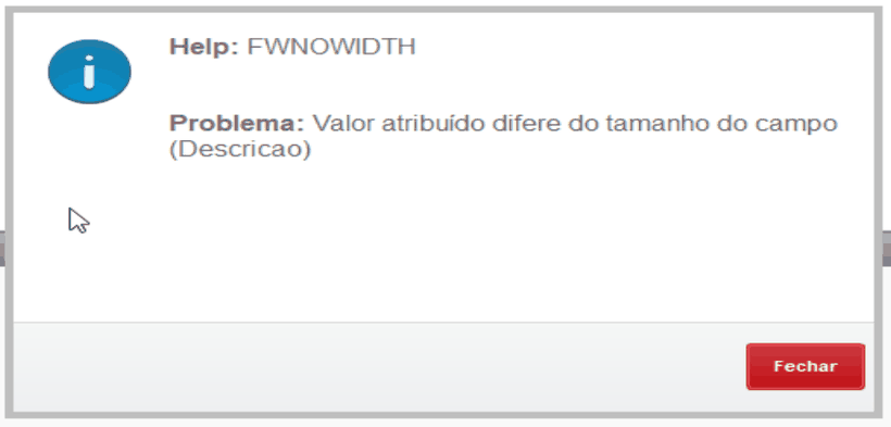 Erro exibido na confirmação do registro